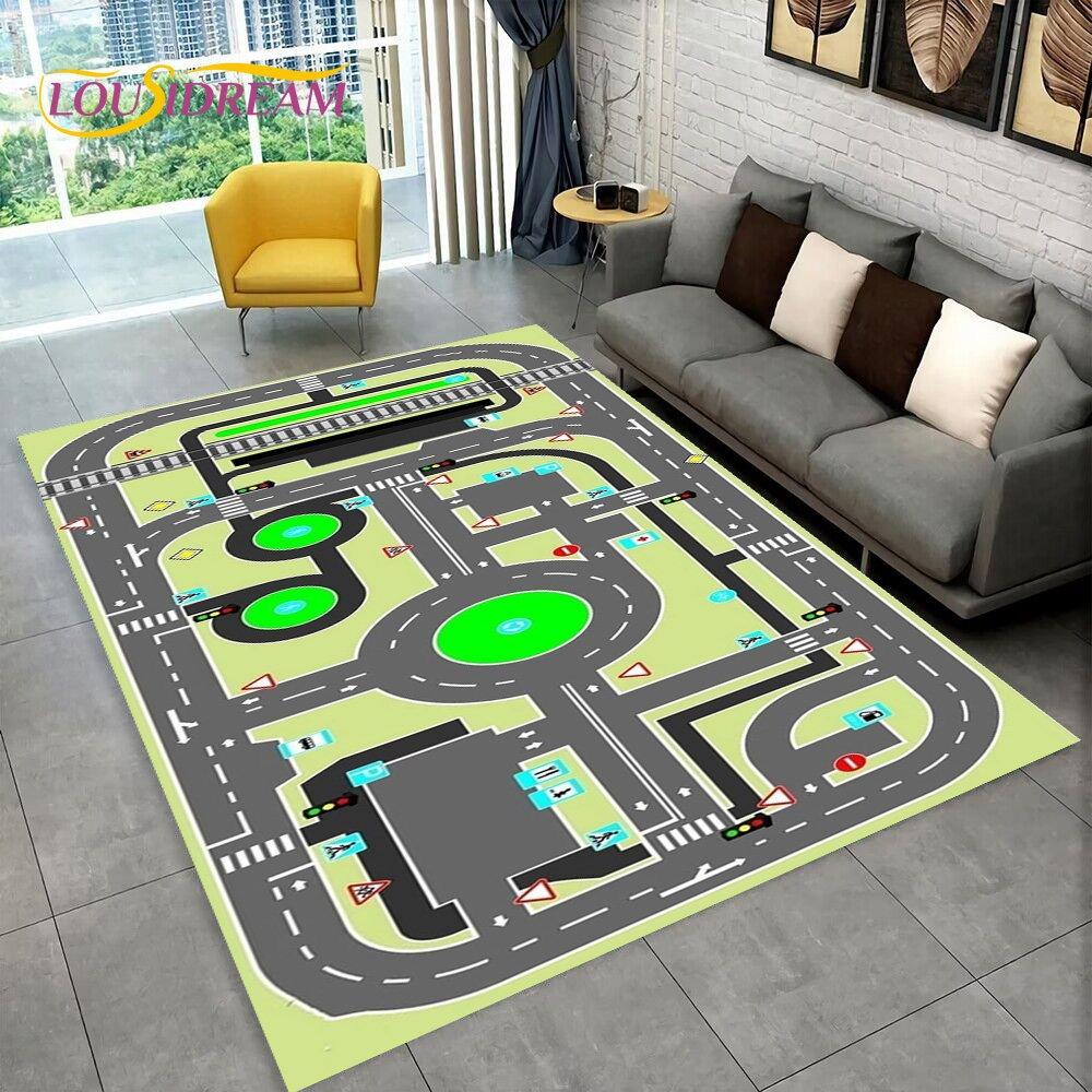 Highway City Child Playmat Large Carpet Rug for Home Living Room Bedroom Sofa Doormat Decor Kid Play Area Rug Non-slip Floor Mat