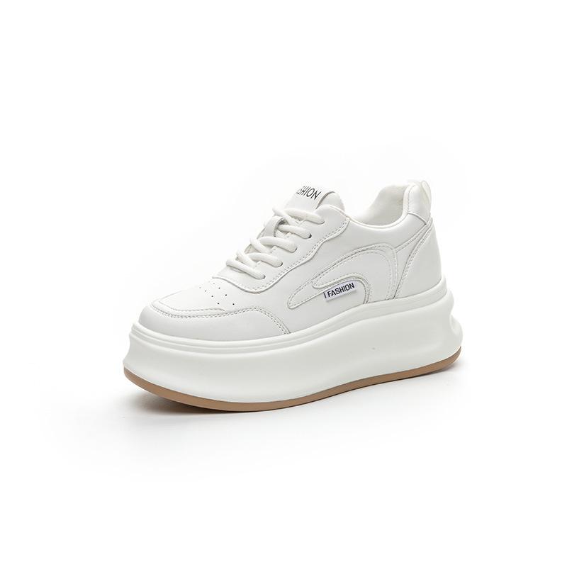 Маленькие белые туфли на внутренней платформе, женские, 2025 осень, новые, 8 см, на толстой подошве-маффин, маленькие повседневные кеды, кожаные туфли