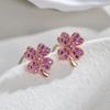 Four-Leaf Clover Earrings Girls Simple Senior Sense Of Temperament Compact Earrings New Tide Inlaid Red Corundum Earrings