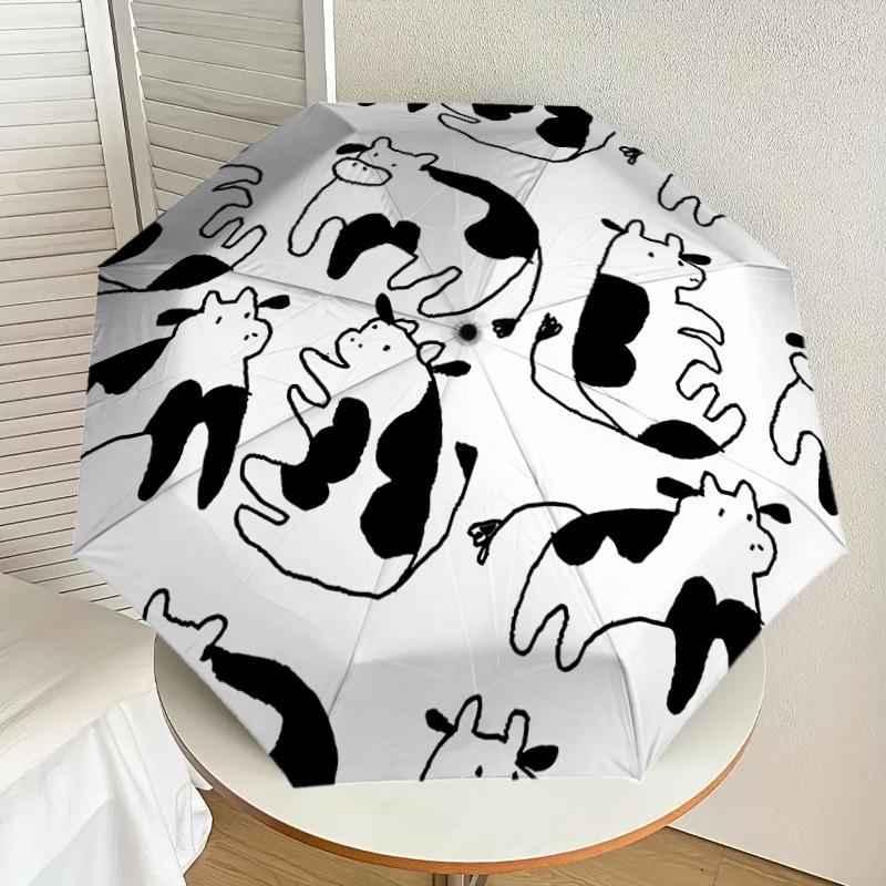1pc Cow Print Automatic Open/Close Umbrella, Formal Events - Ideal Gift for Family or Friends, Outdoor Accessory yy251211148