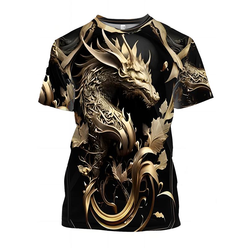 Мужская футболка с принтом дракона 3D с круглым вырезом и коротким рукавом, летняя футболка, модная, больших размеров, свободная, повседневная, трикотажная, спортивная футболка