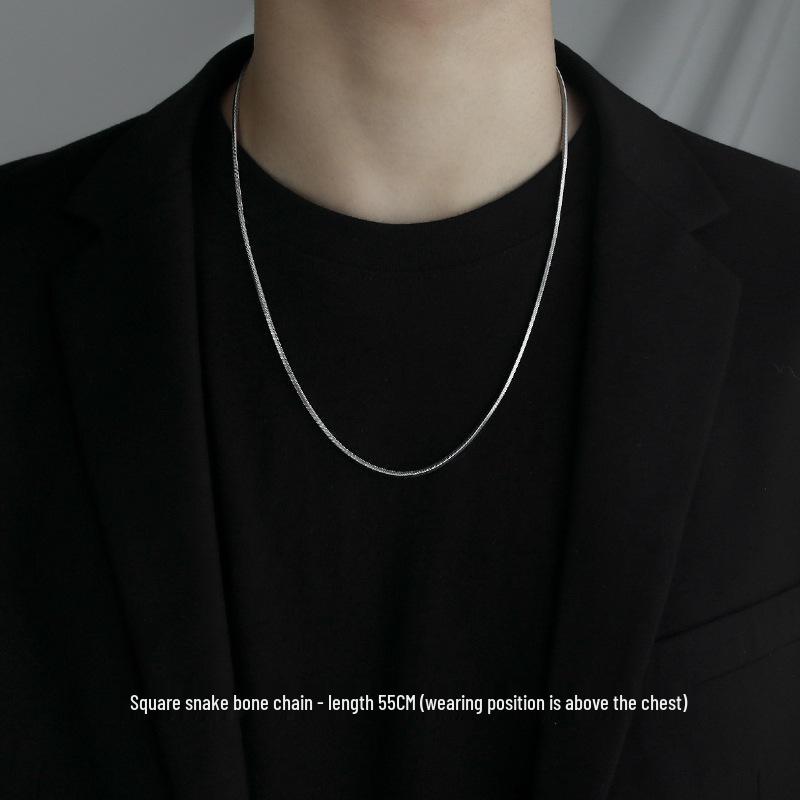 Men's Trendy Titanium Steel Snake Bone Chain Necklace - Versatile, Plain, and Stylish Clavicle Chain