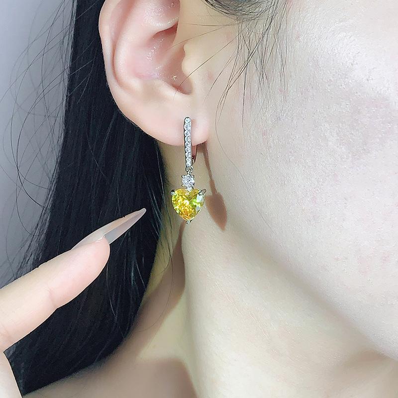 Jewelry Earrings Jewelry Earrings Heart-Shaped Red Corundum Long Earrings Women'S High-End Sense Versatile Fashion