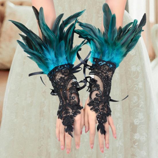 Yousheng, 1 шт., сексуальные кружевные длинные перчатки из искусственного пера, готические сетчатые рукава, варежки с вышивкой для Хэллоуина, женские сценические аксессуары