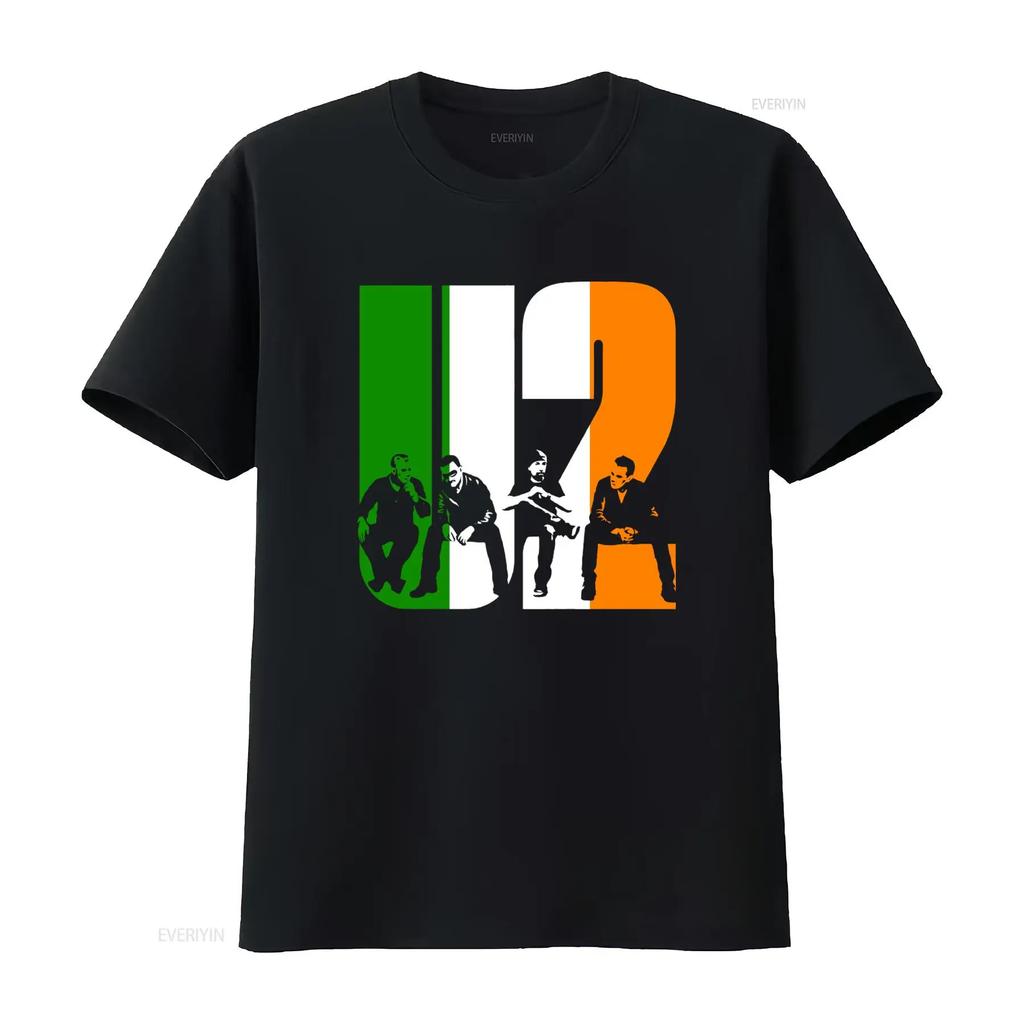 U2 Band Irish Flag Design T Shirt for Men Rock Music Fans vintage Washed streetwear Top For Everyday Wear Soft fashion Unisex