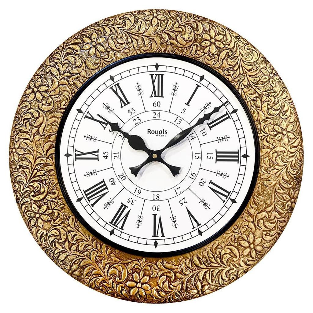 Деревянные антикварные аналоговые настенные часы с цветочным дизайном и росписью для дома, офиса, школы, спортзала, магазина и подарков || Размер часов — 40 см х 40 см [16 х 16 дюймов]