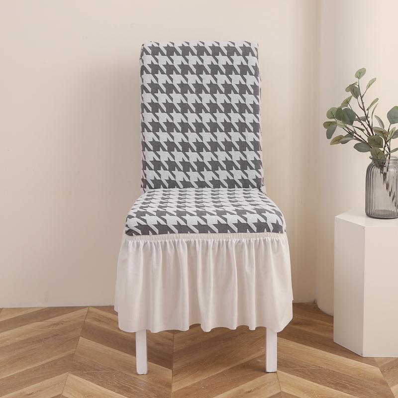 1Pcs Thickened Jacquard Elastic Chair Cover With Skirt Universal All-inclusive Elastic One-piece Dining Chair Cover