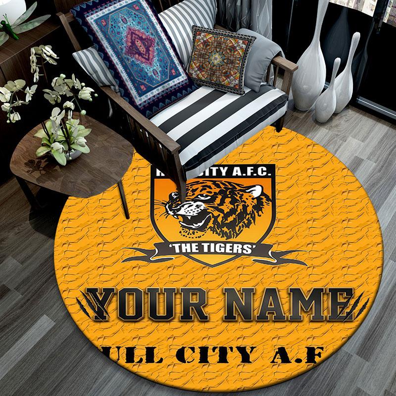 Custom Name,Hull City A.F.C pattern round rug,Carpet Rug for Living Room Bedroom Playroom ,Non-slip Floor Mat,Holiday Gifts and Birthday Gifts.