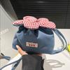 New Versatile Bag Flower Drawstring Shoulder Bag Women's Canvas Versatile Messenger Bag