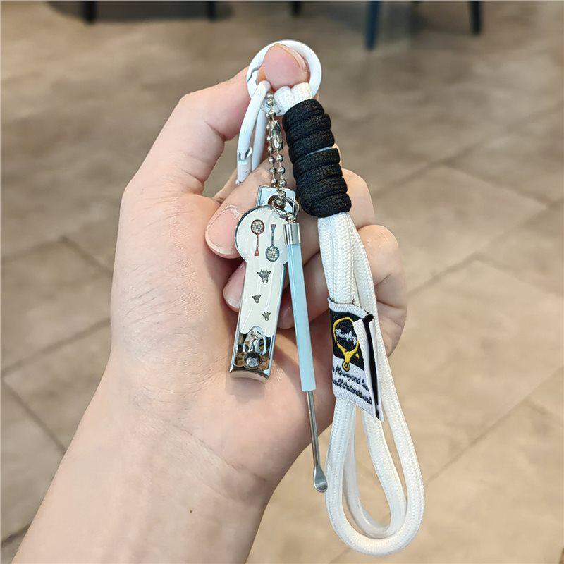 Badminton & Tennis Racket Keychain with Nail Clippers and Ear Spoon – Unisex Backpack Pendant Gift