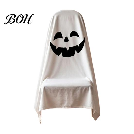 Decorative Seat Covers 1/4Pcs Halloween Ghost Chair Covers, Spooky Face Dining Slipcover, White for Home Kitchen Hotel Restaurant Pattern