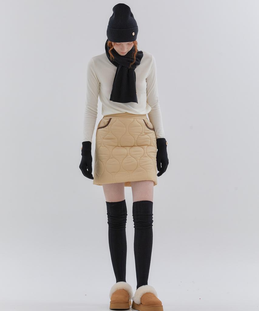 Anoetic Wave Line Quilting Skirt_Beige