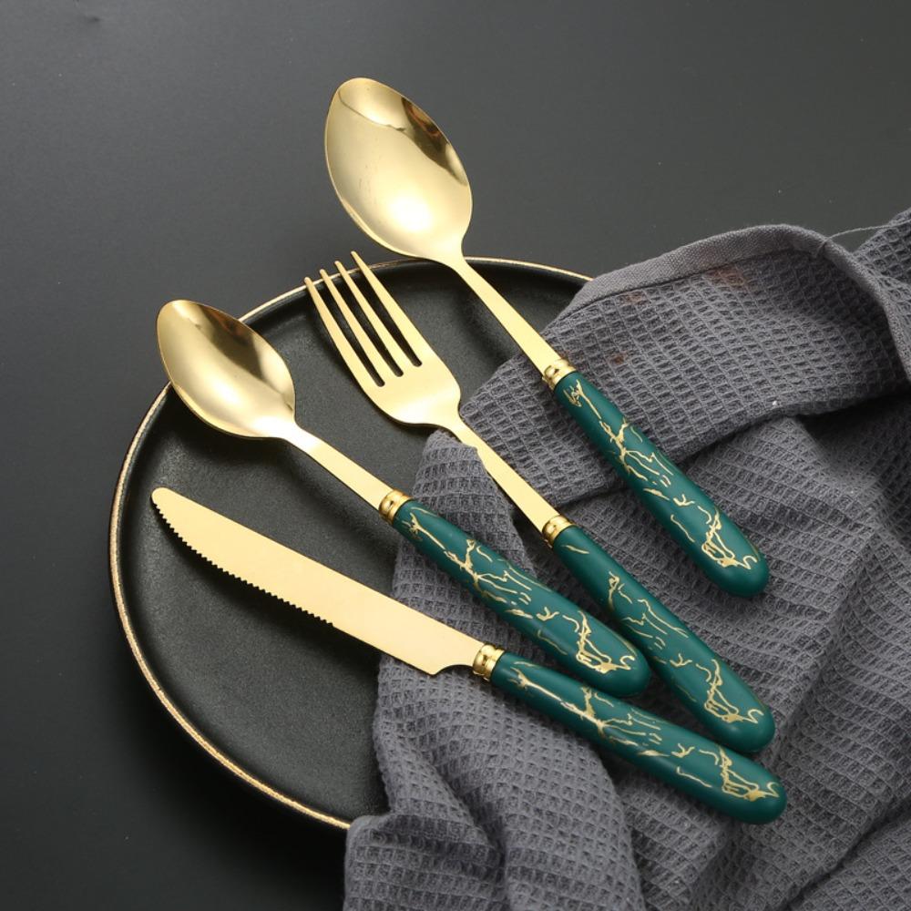 24pcs Stainless Steel Marbled Tableware Set Nordic Style Flatware Kit  Housewarming Gift