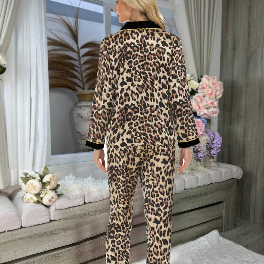 Женская домашняя одежда в европейском и американском стиле на весну и осень, комплект из 2 предметов с длинными рукавами и длинными брюками, модная повседневная домашняя одежда из сатина