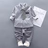 Spring Baby Boy Adorable Solid Print Long Sleeve Shirt Blouse Plaid Trousers Casual Outfits Clothes