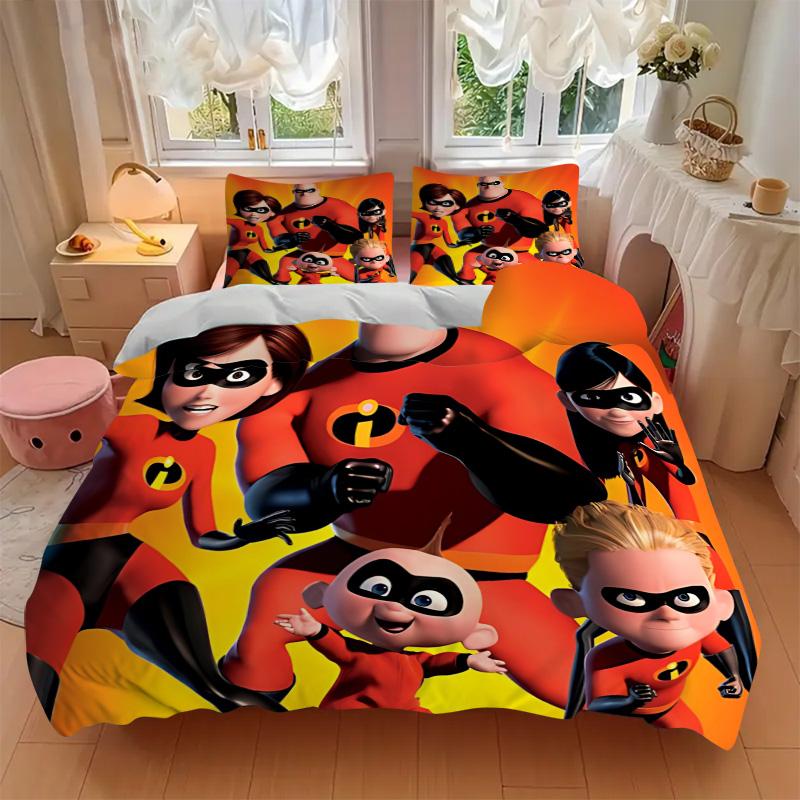 Superhero Family Adventure Print 3Pcs Bedding Setduvet Cover With 2 Bedropillowcase Home Birthday Gift