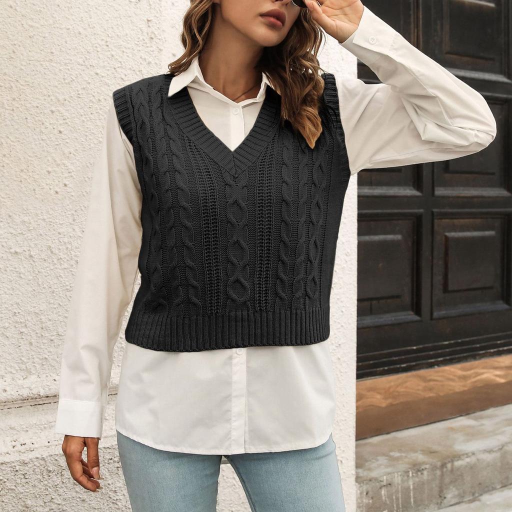 Women's FashionSolid Color Sweater Vest Outer Wear Inner Knitted Sweater