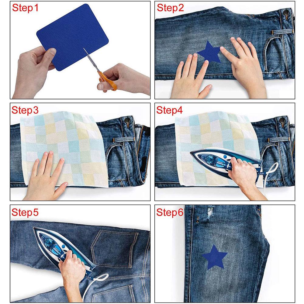 Hot Sale 5pcs Colorful Iron-On Fabric Patches Set | No Sew Adhesive for Pants Repair Kids Clothes Denim DIY Craft (Mixed Sizes)