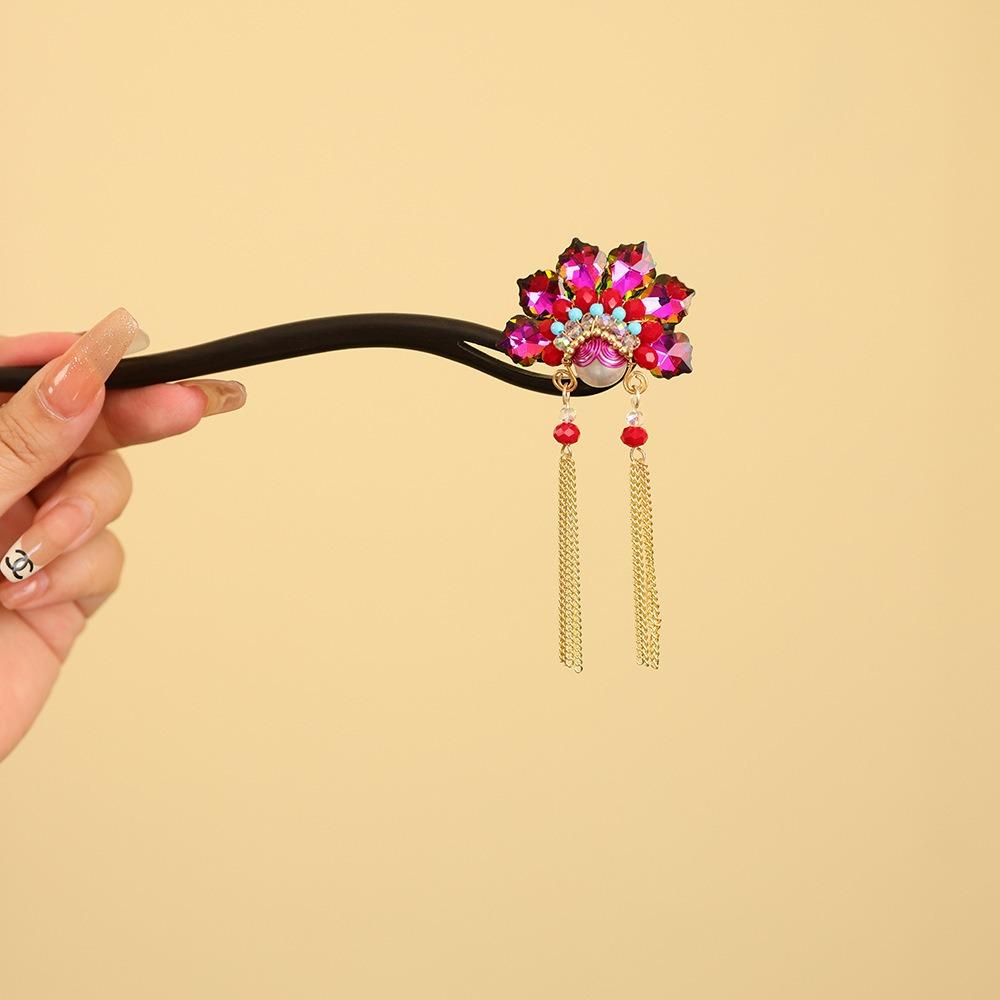 Red New Chinese Style Hair Clip Tassel Hanfu Hairpin Temperament Wooden Hair Stick  Bridal