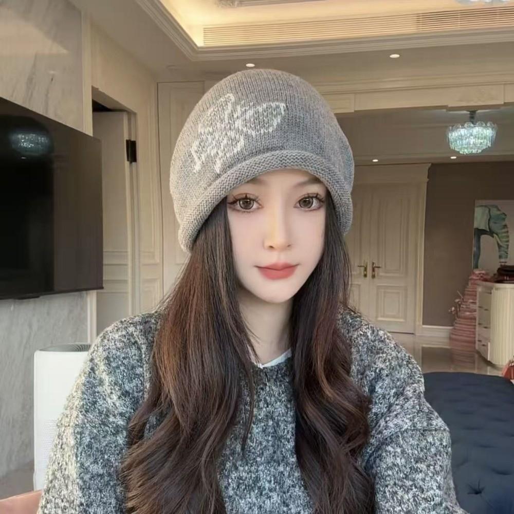Butterfly Pattern Drawstring Beanie Cap Windproof Ear Protection Hat Knitted Woolen Hat for Women