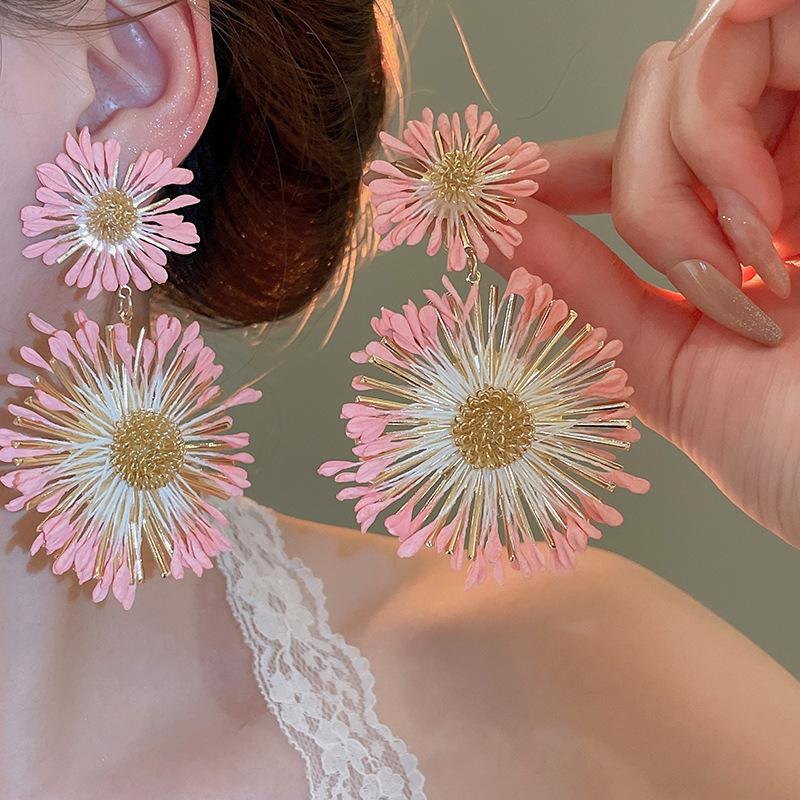 Серебряные needle flower mesh серьги-гвоздики с бахромой, свежие и милые, в стиле морского отпуска, модные, универсальная атмосфера