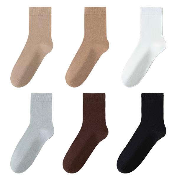 [10A ] Women's Socks, 100% Pure Cotton, Mid-Calf, Odor-Resistant, Breathable, Solid Color, Sports Casual, All-Season Socks