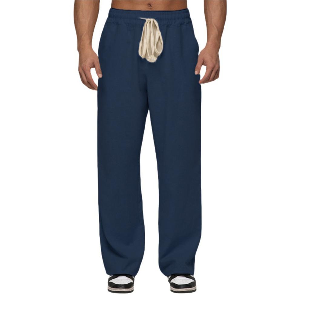 Мужские повседневные хлопково-льняные брюки, эластичный пояс на кулиске, летние пляжные брюки, легкие, свободного кроя, брюки для йоги