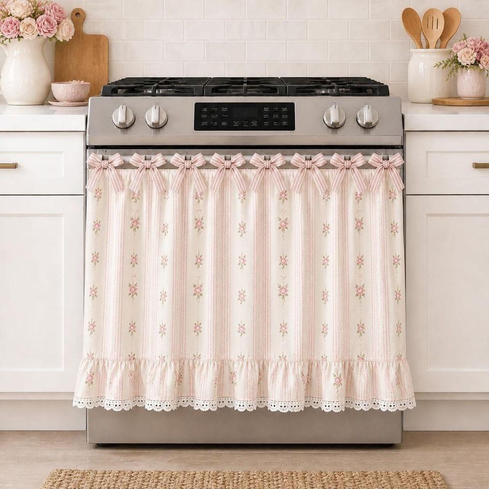 Cotton Blend Stove Cover Skirt Charming Farmhouse Stove Skirt Rustic Oven Curtain  Kitchen Decor