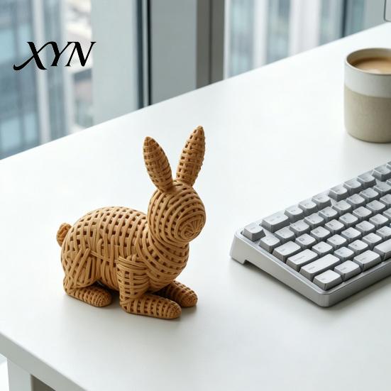Декор для дома из 3D-печати Животное Плетеная?Статуэтка кролика, Статуэтка кролика с плетеной текстурой, Декоративное настольное украшение, устойчивое к погодным условиям, для помещений и улицы