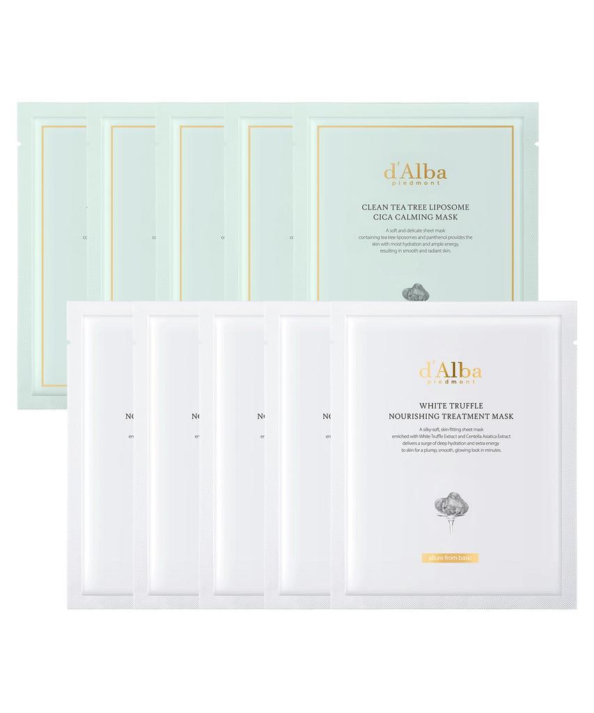 Clean Tea Tree Liposome Cica Calming Mask 5 Sheets + White Truffle Nourishing Treatment Mask 5 Sheets (1 sheet x 10 packs)