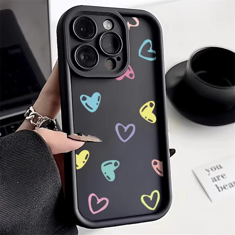 Милый чехол для телефона с узором в виде сердечек для iPhone 17 Air 16 e 15 14 13 12 11 Pro Max Plus Mini SE 2020 2022 Мягкая задняя крышка