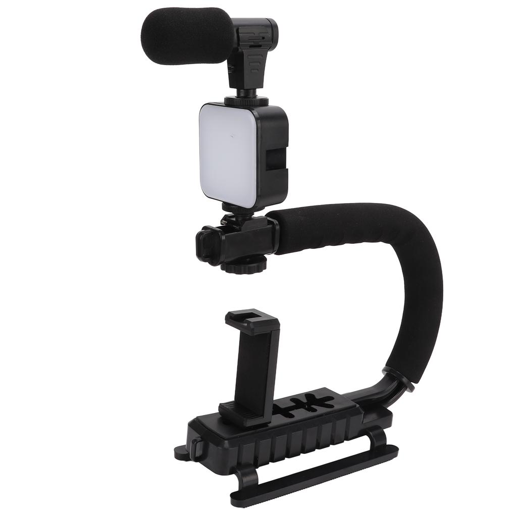 Handheld Video Camera Stabilizer with LED Light Microphone Portable U Shape Camera Stabilizer