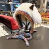 Милая женская вязаная шапка с ушками из овечьей шерсти в корейском стиле – Осенне-зимняя, завязывающаяся