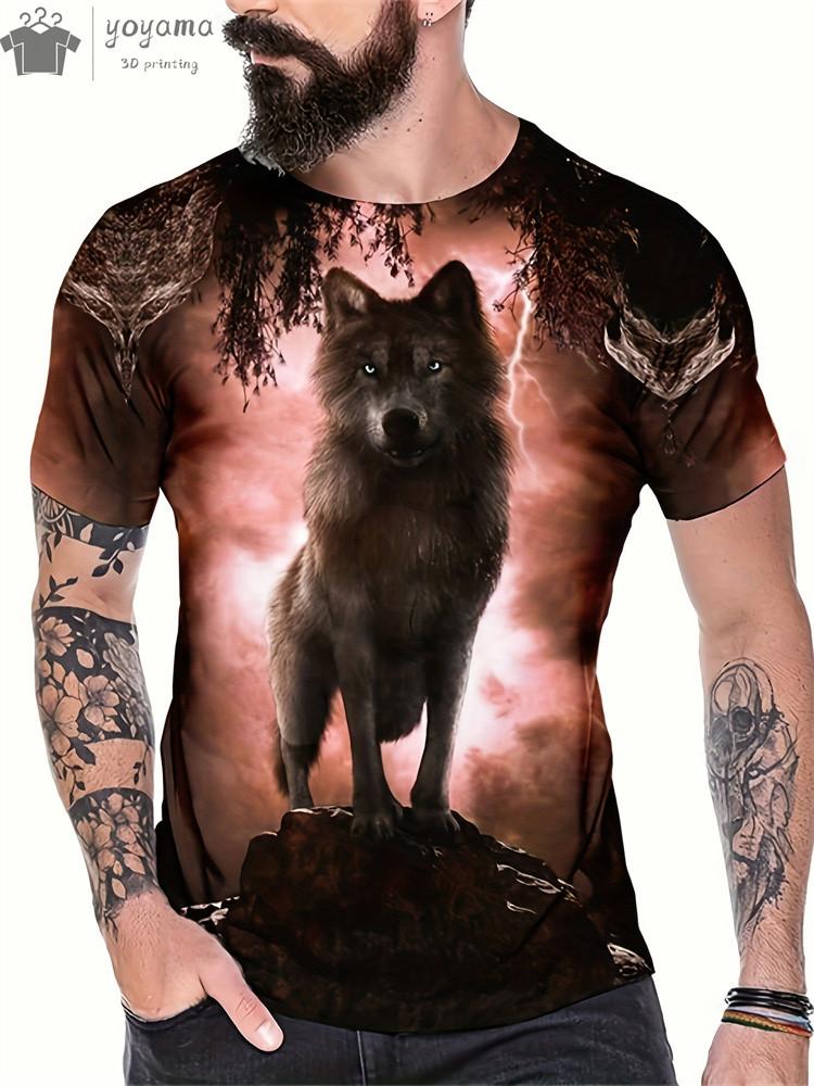 Men's T-Shirts Short Sleeve Beasts Graphic 3D Animal Printed Street Style Man Tops Oversized T-Shirt Casual O-Neck Harajuku Tee