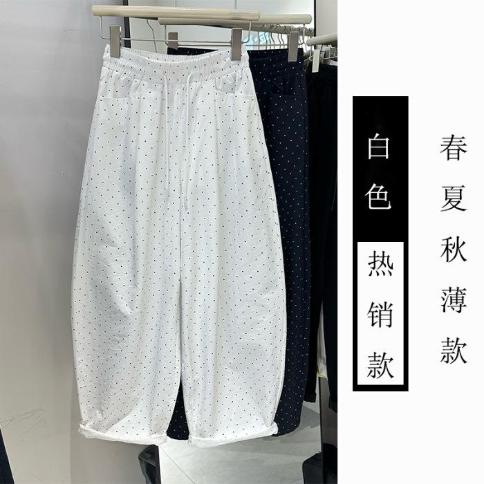 [Большой размер] (M-XL) Широкие брюки в горошек женские весенне-летние тонкие с высокой талией узкие повседневные брюки прямые брюки