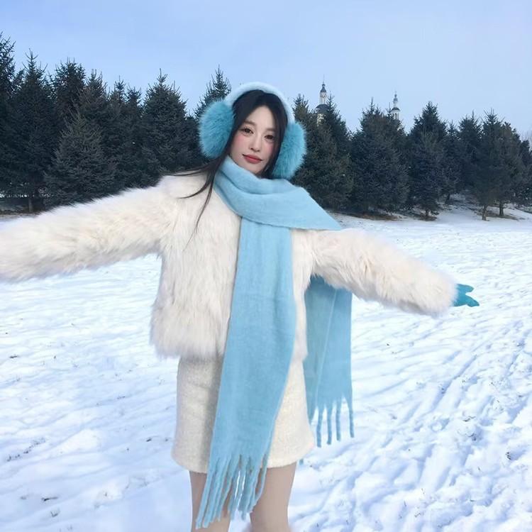 New solid color wool scarf, soft waxy in autumn and winter, warm in winter, shawl thickened Meira student couple scarf
