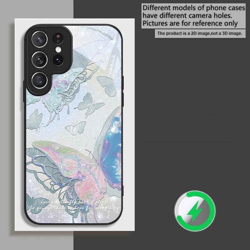 Счастливая Бабочка Картина подходит для Samsung Galaxy S26 Ultra S20 FE S21 S22+ 23 Plus S24 Ultra 25 Edge черная Стеклянная Чехол для Телефона