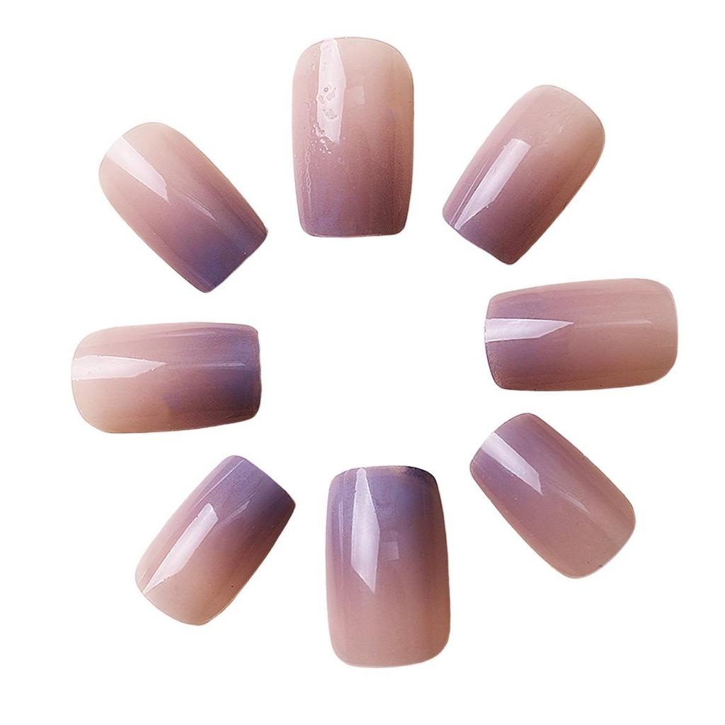 Съемные накладные ногти средней длины с градиентной линией - Стиль тампонной печати