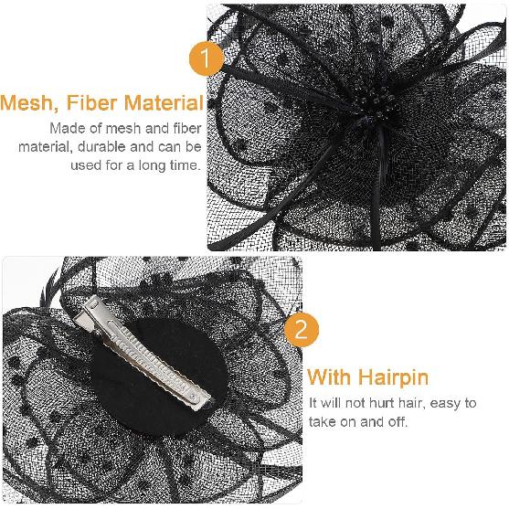 SOIMISS Small Elegant Hair Clip with Mesh Overlay, Prom and Tea Party Headpiece for Women, Special Occasion Accessory Black