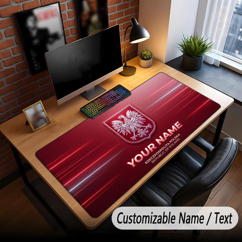 Large Mouse Pad Poland Football Print Custom Name Text Desk Mat for Office Gaming