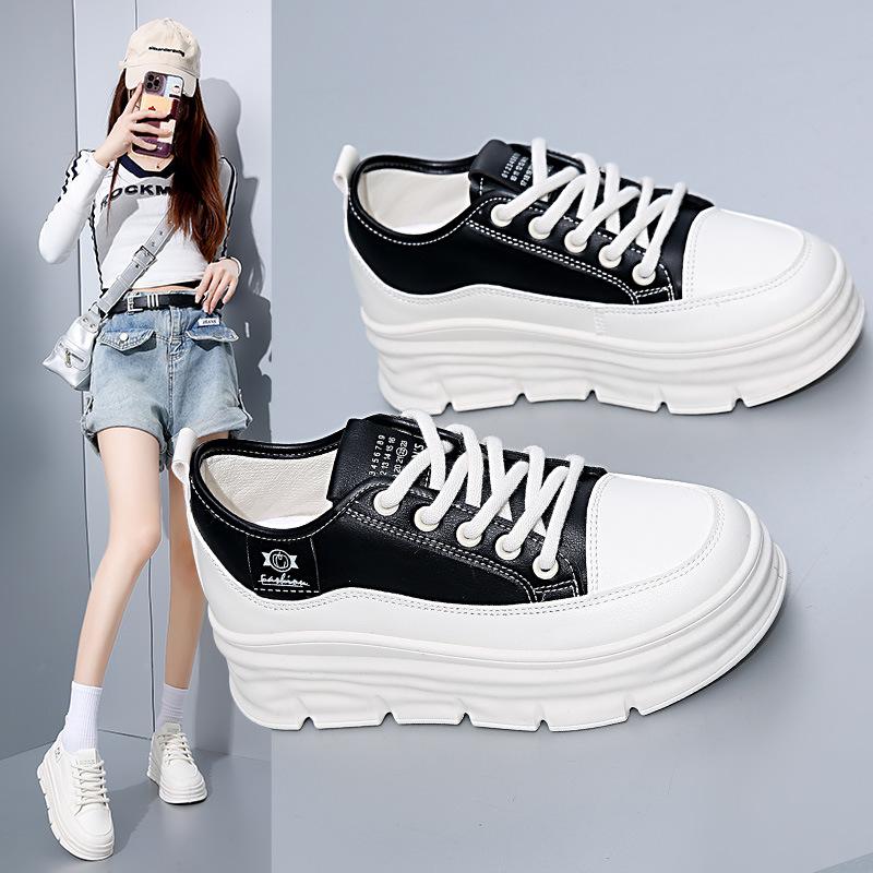 Повседневная обувь для ходьбы для женщин. Удобные кроссовки из искусственной кожи со шнуровкой на толстой платформе. Нескользящие теннисные кроссовки. Женские дышащие кроссовки для бега.