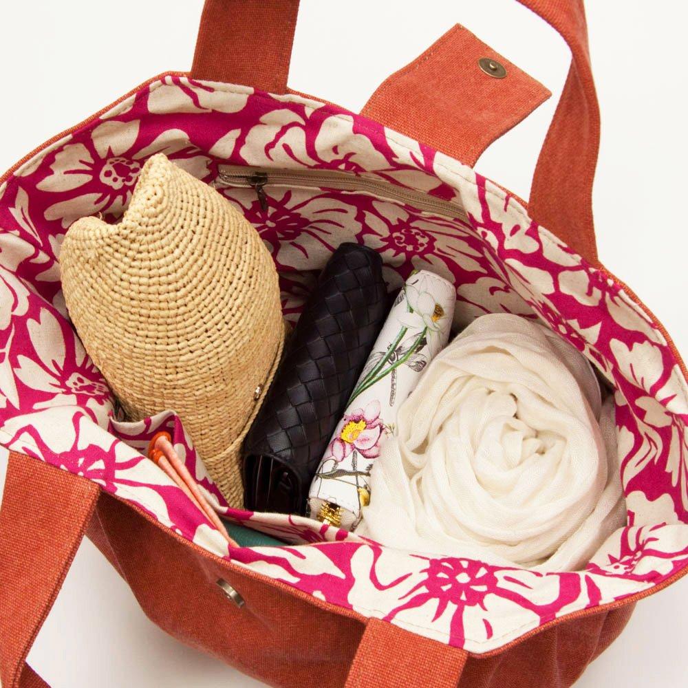 Tote Bag Canvas Canvas Ink Bincho Charcoal Dyed Pleated Made in Japan Bincho Charcoal [creareki] Women's Tote_L (Sumi Dyed/Pink Lining)