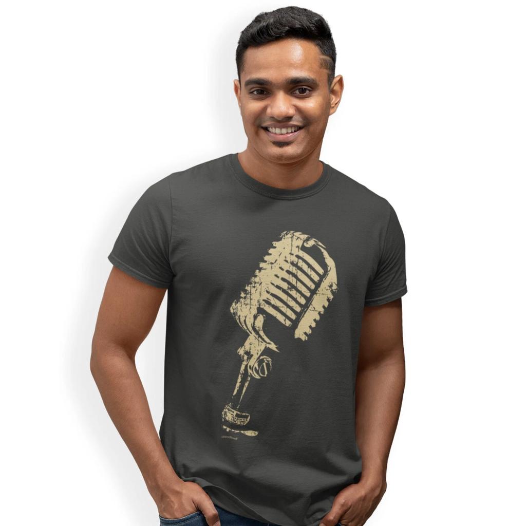 Vintage Microphone T-Shirt Sound Recording Audio Device AUX Mic Voice Amplify