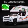 1:32 Camping RV X-Trail Trailer Model Toy Car Alloy Diecast Sound Light Doors Opened Truck Models Ornament Gifts for Children