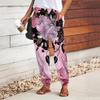 Women Flower Printing Pants Lace Up Elastic Waist Loose Trousers Casual Long Pants Trousers with Pockets
