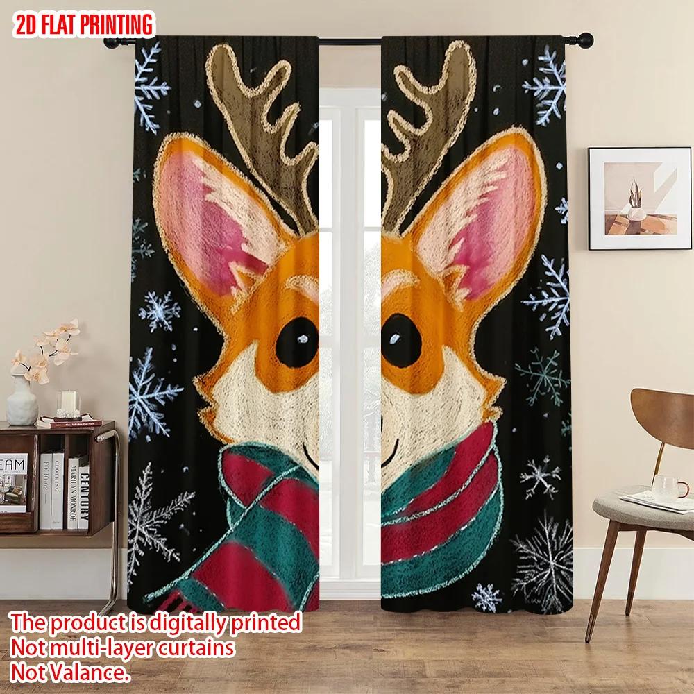 2pcs, plane printing Curtains&Window Treatment Cute Dog Versatile Durable Polyester (without rod) Festive for Bedroom,