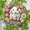 2D плоский 20 см Счастливой Пасхи маленький белый кролик цветы деревянный настенный декор - автомобильный воздушный шар универсальный праздничный деревянный кулон, украшение для дома
