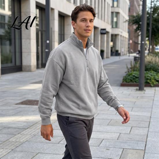 Versatile Outdoor Apparel Men Quarter Zipper Pullover Tops Lightweight Stand Collar Sweatshirt Breathable Long Sleeve Casual Athletic Sporty