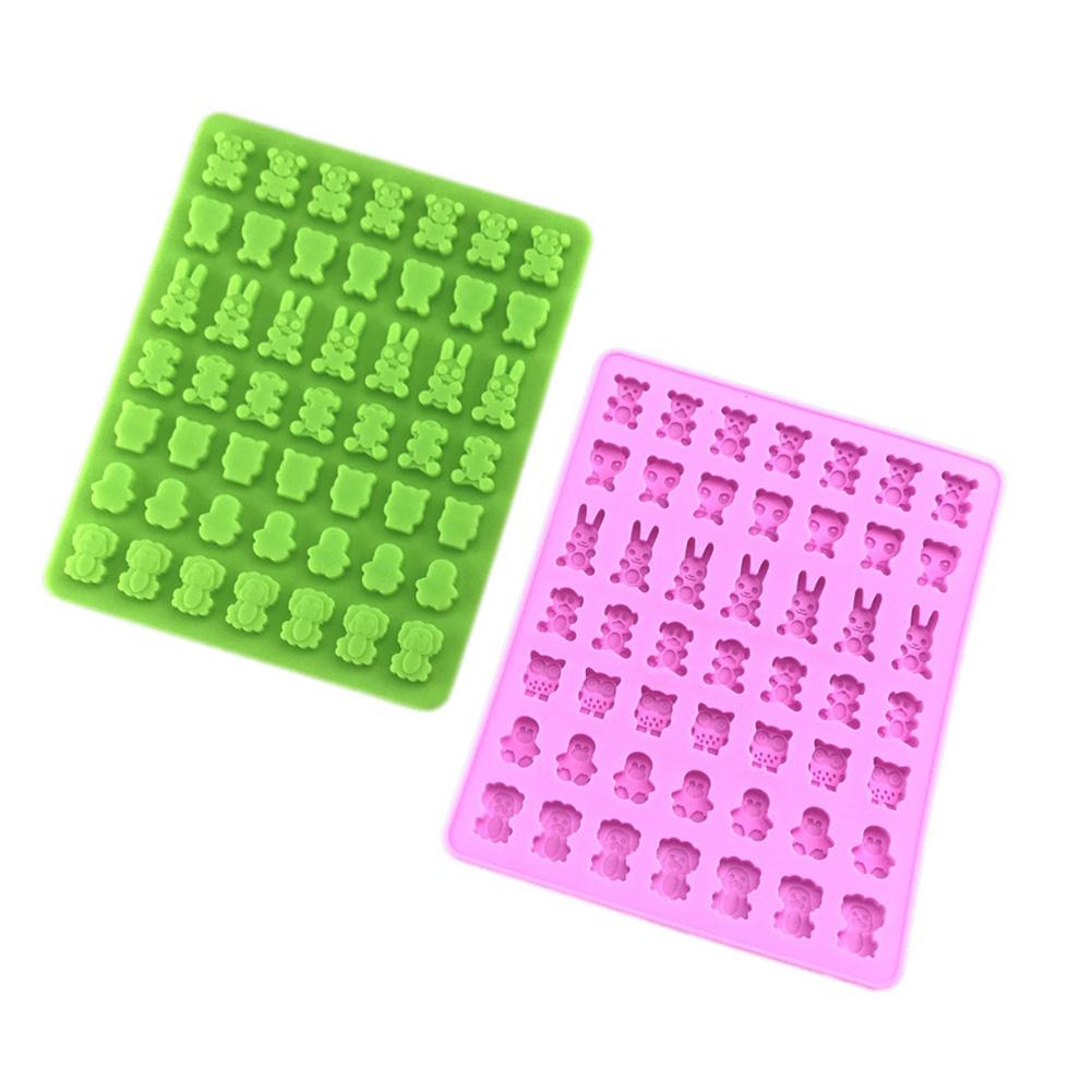 2Pcs/Set 49 Holes Silicone Mold + Dropper Set Cartoon Chocolate Gummy Candy Mold Ice Cube Maker