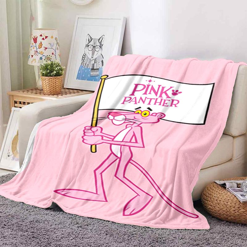 Pink Panther Flag Cartoon Print Blanket Camping Trip Sofa Blanket Outdoor Plush Blanket Nap Blanket Air Conditioning Blanket